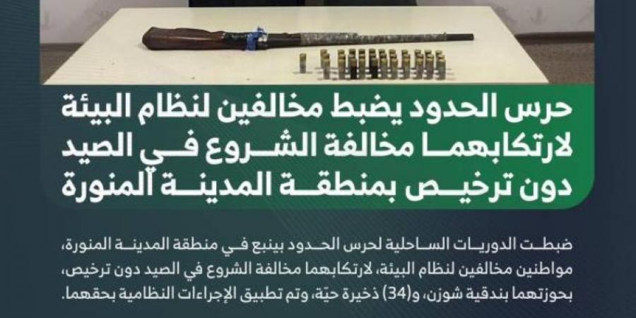 ضبط مخالفين لارتكابهما مخالفة الشروع في الصيد دون ترخيص بمنطقة المدينة المنورة - لايف نيوز