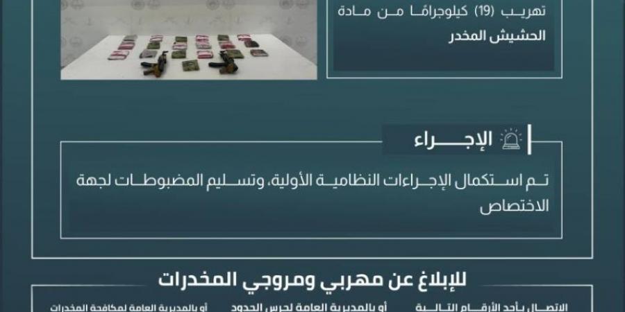 حرس الحدود بعسير يحبط تهريب 19 كيلوجرامًا من مادة الحشيش المخدر - لايف نيوز