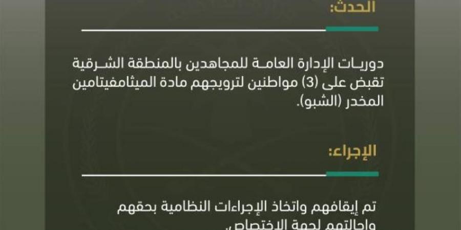دوريات الإدارة العامة للمجاهدين بالشرقية تقبض على 3 أشخاص لترويجهم مادة الميثامفيتامين المخدر (الشبو) - لايف نيوز