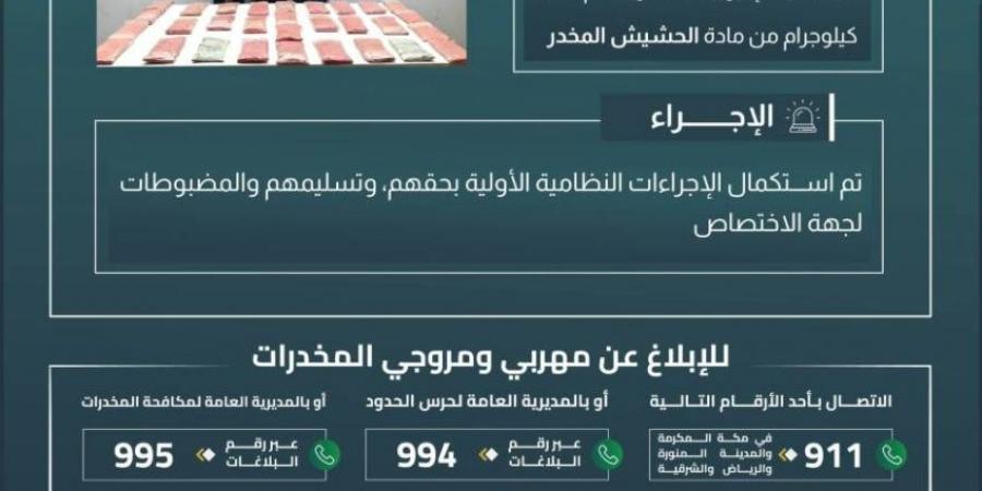 القبض على (3) مخالفين بجازان لتهريبهم (31.5) كيلوجرامًا من الحشيش المخدر - لايف نيوز